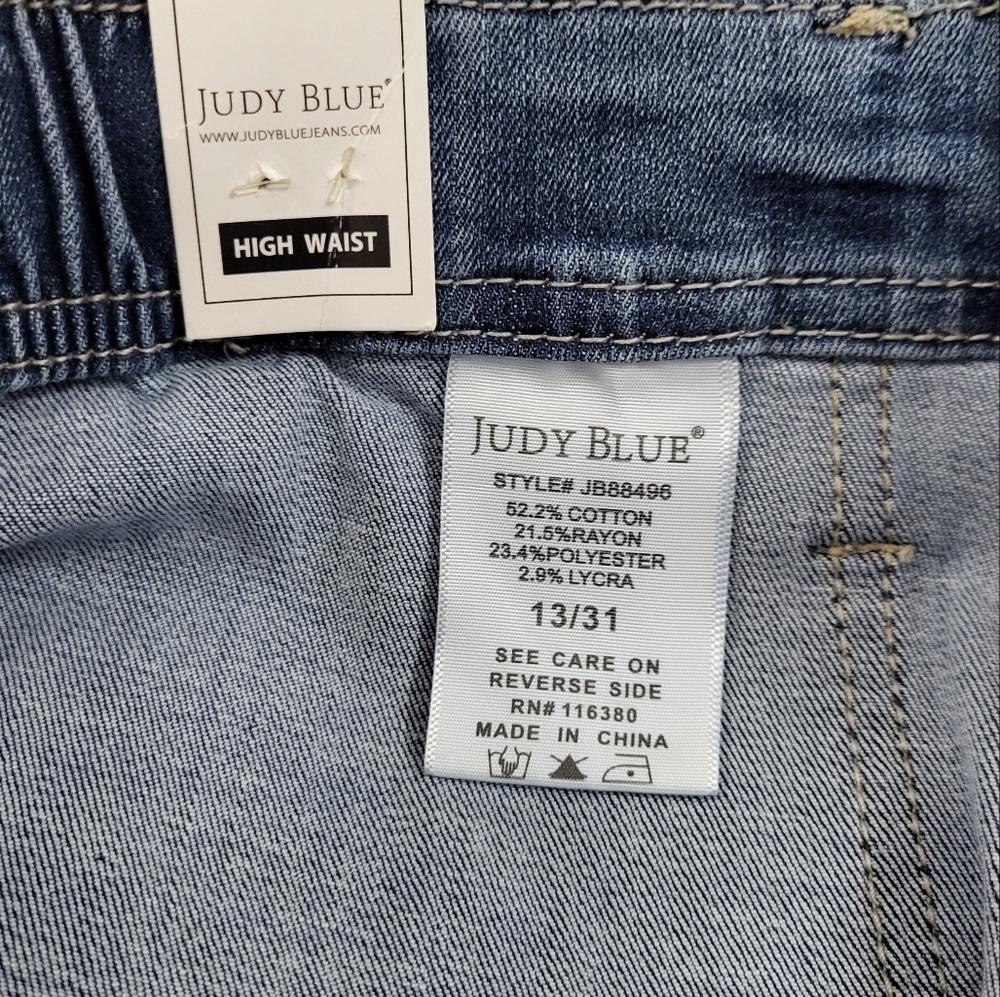 JUDY BLUE High Waist Drawstring Denim Jeans Joggers Medium Blue Size 13/31 - Picture 6 of 7